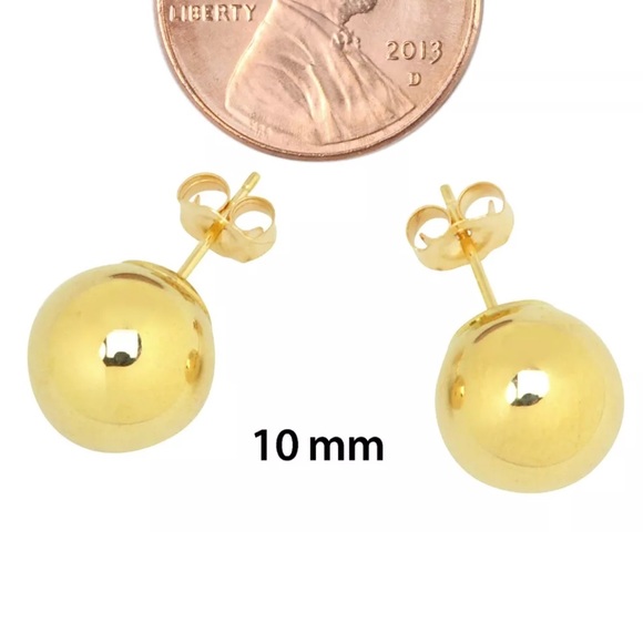 10mm 14k Solid Gold Ball Stud Earrings - Picture 1 of 1